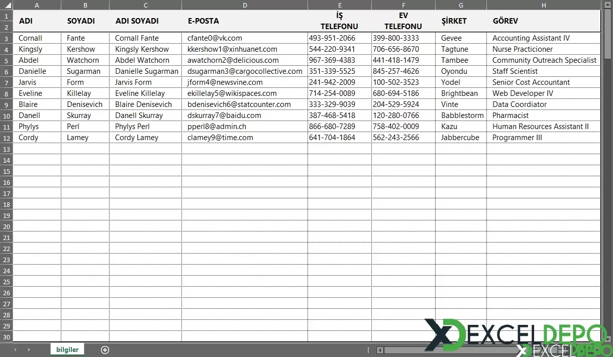 Excel Dosyasını VCF Biçimine Dönüştürme