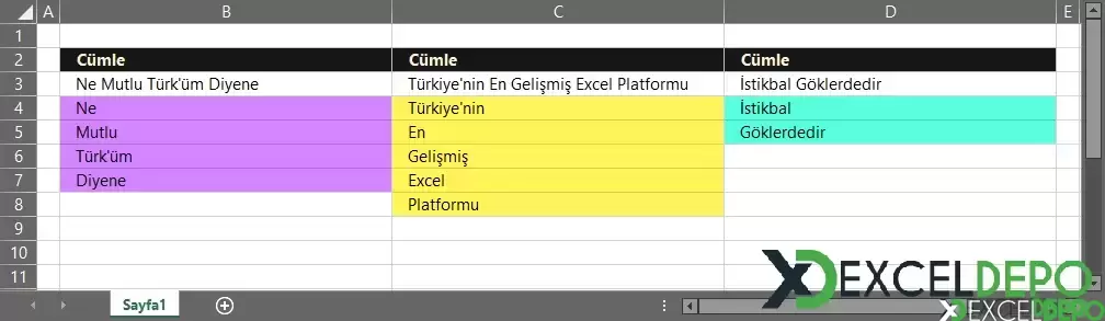Excel Formülleri ile Metni Satırlara Bölme