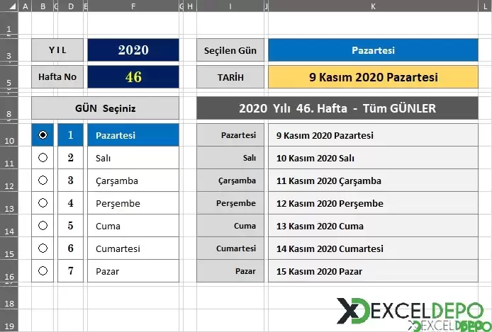 Excel ile Haftanın İlk Gününü Bulma-1.webp