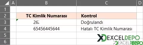 Excel ile TC Kimlik Numarası Algoritmasını Kontrol Etme