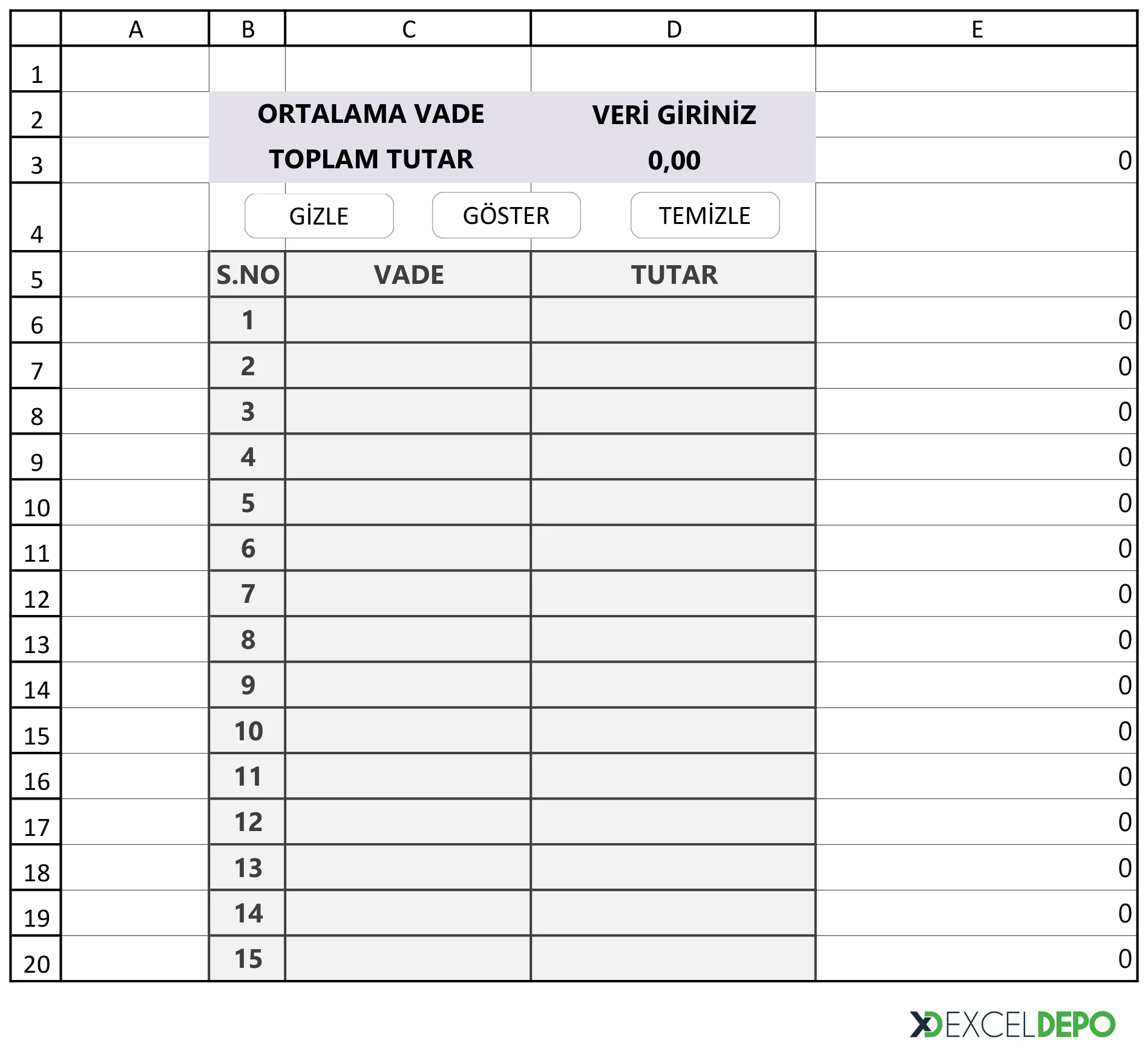 Dosya 'Tutar Ağırlıklı Ortalama Vade Hesaplama'