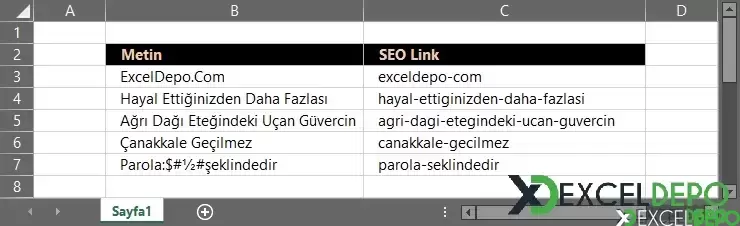 Excel SEO Url Fonksiyonu Oluşturma