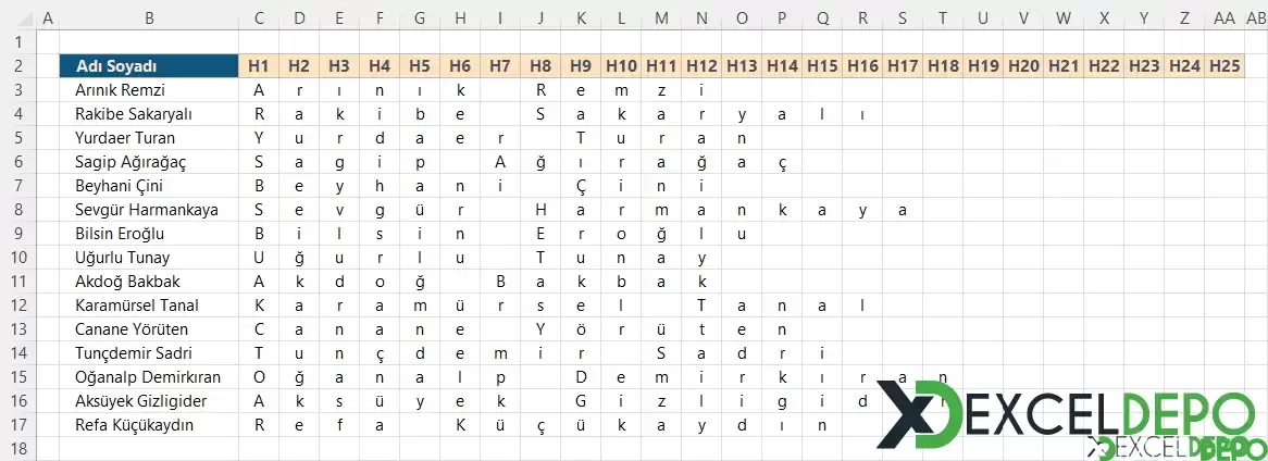 Hücredeki Cümlenin Kelimelerini Harflere Ayırma-1.png