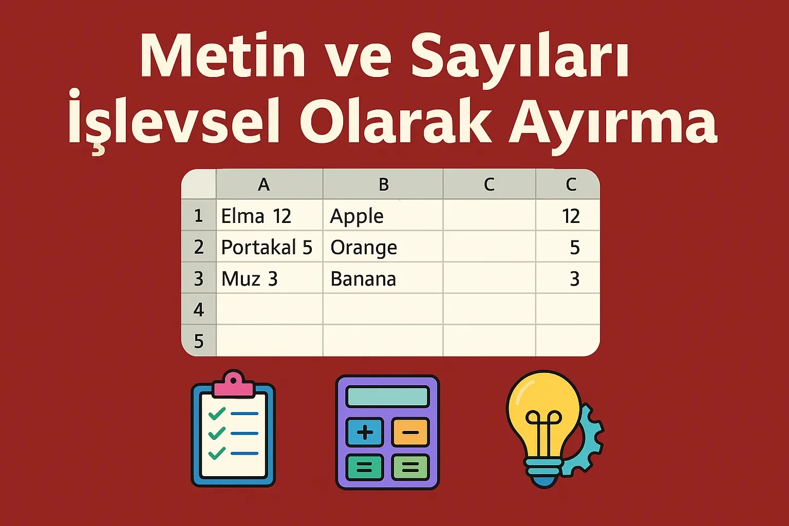 Kaynak 'Metin ve Sayıları İşlevsel Olarak Ayırma'