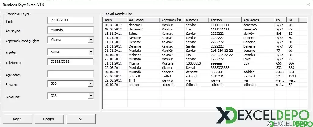 Randevu Çizelgesi Excel