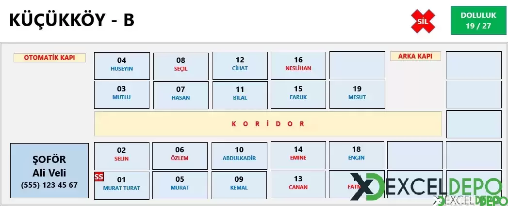 Servis Oturma Planı
