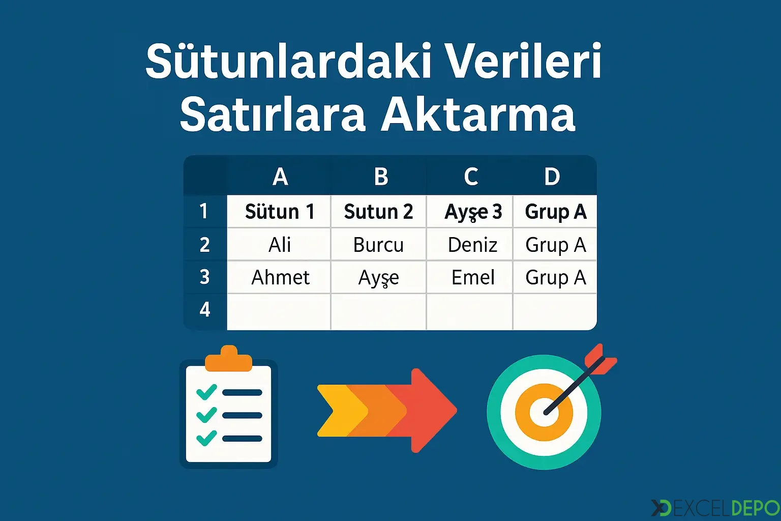 Kaynak 'Sütunlardaki Verileri Satırlara Aktarma'