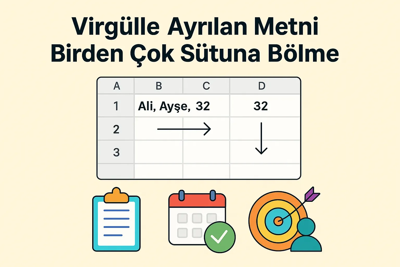 Kaynak 'Virgülle Ayrılan Metni Birden Çok Sütuna Bölme'