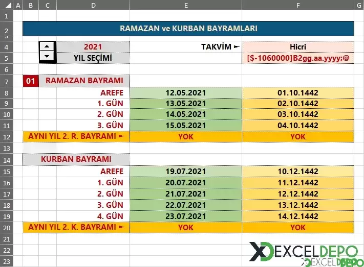 Yıl Bazlı Dini Bayram Takibi Yapma
