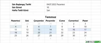 Takvimde Yıllık İzin Sürelerini Renklendirme