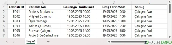 Takvimdeki Çakışan Tarihleri Bulma