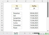 Seçili Haftanın Tarihlerini Yazdırma