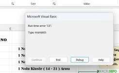Run Time Error 13 Type Mismatch Hata Giderme