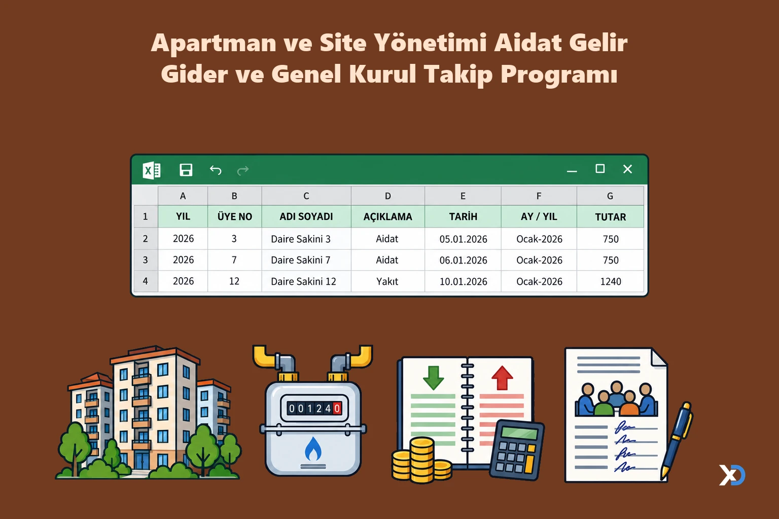 Apartman ve Site Yönetimi Aidat Gelir Gider ve Genel Kurul Takip Programı