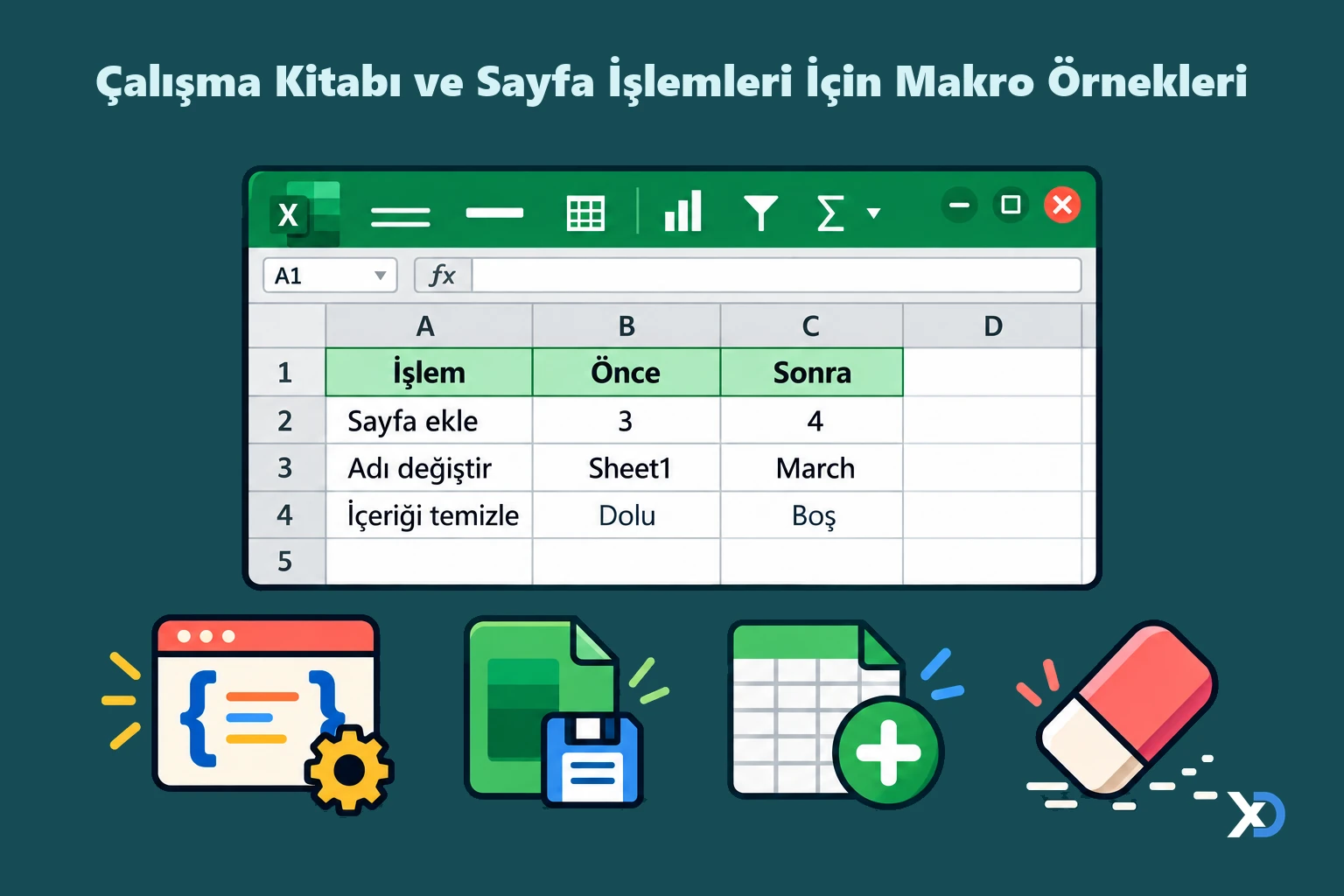 Çalışma Kitabı ve Sayfa İşlemleri İçin Makro Örnekleri