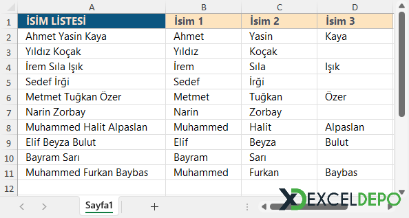 Metinböl Formülü Kullanım Örneği